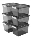 Six Pack Stackable Black Plastic Storage Bins With Lids 12 Quart Each Modular Organizer Boxes With Secure Latches