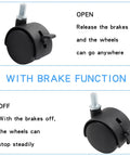 5 Pack 1.5 Inch Nylon Caster Wheels With M8 Threaded Stem And Brakes For Carts And Coffee Tables, showing brake function