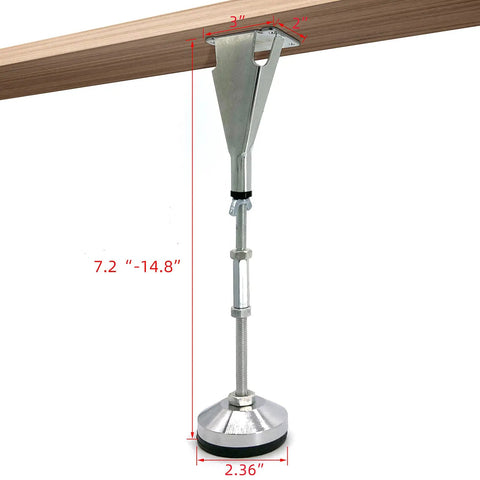 Heavy Duty Adjustable Bed Frame Slat Support Legs Steel Bed Feet Beefed Up Replacement For Most Beds Height Adjustable 7.2 To 14.8 Inches Durable Wooden Foot Base 4 Pack, shown with dimensions and steel finish