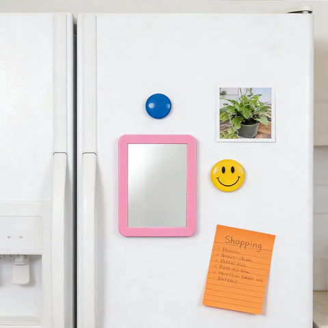 15 Pcs Magnetic Locker Mirrors Real Glass 5x7 Inch Small Makeup Mirrors For Fridge Toolbox Office Cabinet And Workshop Five Color Set Black Dark Blue Light Blue Yellow Pink on fridge.
