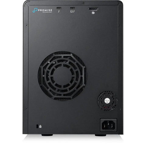 Back view of Heavy Duty 60TB External Hard Drive with Thunderbolt 3 and USB 3.2 RAID 6 ports and cooling vent.