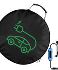 Heavy Duty EV Charger Tote Bag Made Tough With Ripstop Oxford Fabric car organizer with black circular design and charging plug.