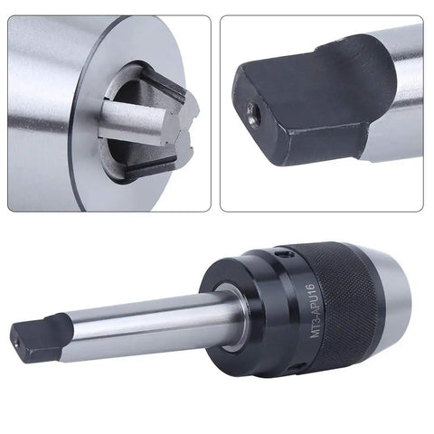 MT3 APU16 Integrated Drill Chuck For Milling Machines With Flat Tail High Speed Steel Tool Holder For Easy Rock Solid Clamping In Your Shop Replacement Accessory, flat-tail end view