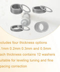 Heavy Duty 304 Stainless Steel Shim Washer Set 48 Pcs Thin Flat Spacers for Precision bolt alignment, showcasing four thickness options.