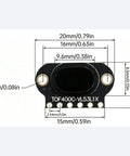 Three Pack ToF Laser Ranging Sensor Module VL53L1X With Four Meter Range for Drones, Warehouse AGVs, Ceiling Occupancy Detection, 50 Hz Measurement, Absolute Distance Sensor Kit for Precise Distance Sensing. Compact black PCB module with 20mm width