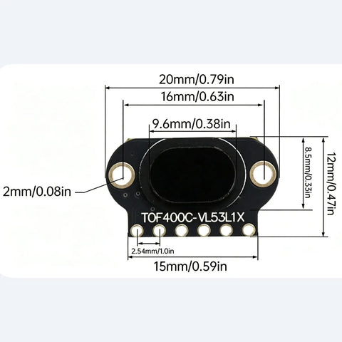 Three Pack ToF Laser Ranging Sensor Module VL53L1X With Four Meter Range for Drones, Warehouse AGVs, Ceiling Occupancy Detection, 50 Hz Measurement, Absolute Distance Sensor Kit for Precise Distance Sensing. Compact black PCB module with 20mm width