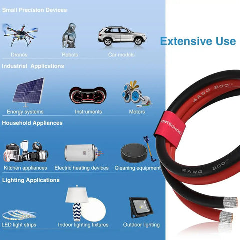 Beefy 4 Gauge Silicone Wire Set With 5 Ft Red And 5 Ft Black Flexible 4 AWG Stranded Tinned Copper Cable For Auto Audio Power And Electrical Installations Now shown with diverse applications.