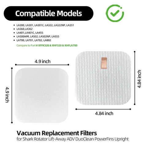 Foam And Felt Vacuum Filter Replacement Set For Rotator Lift Away ADV DuoClean PowerFins Upright Vacuums Compatible With Navigator Series Pet Hair Dirt Dust Allergen Filtration Easy Install Long Lasting