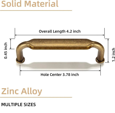 Antique Brass Zinc Alloy Cabinet Pulls 12 Pack Three And Three Quarters Inch Hole Centers Drawer Handles For Kitchen Cabinets