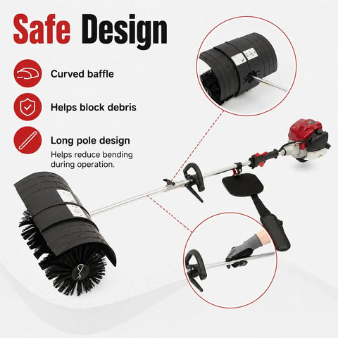 Powerful Gas Handheld Broom Sweeper With 1000W 4 Stroke Engine, 20 Inch Wide Lawn Yard Debris Cleaner For Streets, Parks And Farms, Aluminum Alloy Body, Durable Outdoor Cleanup Tool, long pole view