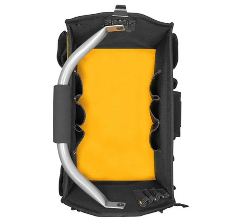 Open Top Tool Carrier With 23 Pockets And Sleeves 14 Inch Storage interior view showing pockets and handle