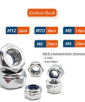 Premium 304 Stainless Steel Metric Nylon Insert Lock Nuts 60 Piece Assortment Kit M5 M6 M8 M10 M12 Sizes displayed with quantities.