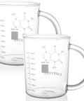 Two Pack Beaker Mugs With Handles, 16 Oz Caffeine Molecule Glass Coffee Cups, Clear Borosilicate Graduated Beaker Mugs For Tea