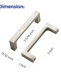 30 Pack Solid 3 Inch Square Cabinet Handles In Brushed Nickel For Drawers And Kitchen Cabinets shown with dimensions.