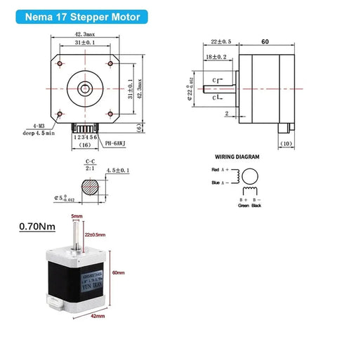 Top Shelf High Precision Nema17 Stepper Motor Electric Linear Actuator With Built In Drive Unit And Smooth 200Mm Stroke Rod schematic dimensions and wiring.