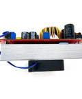 Top view of a Beefy 1800W 40A DC To DC Boost Converter Module with built-in fan, visible components, and wiring.