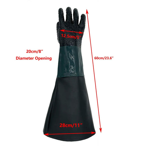Rugged Rubber Sandblasting Gloves For Abrasive Blasting, Long 23.6 Inch Cuffs With Cotton Lining, 7.3 Inch Opening, front view