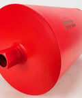 Red 10-inch diamond wet core drill bit with 1-1/4 inch threaded shank, side view