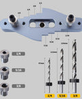 Self Centering Dowel Jig Kit With Line Scriber And Drill Guide For Precise Straight Holes Pro Grade with drill bit sizes.