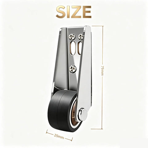4 Pack Hella Durable Vertical Track Roller Wheels Silently Roll Slick Across Hardwood Floors Built Tough For Barn Sliding Door Bottom Guide Cabinet Setup, showing size 25mm and 79mm details.