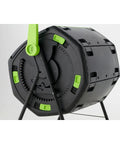 Side view of Dual Compartment 48 Gallon Compost Tumbler With Easy Turning Geared Design For No Fuss Continuous Composting