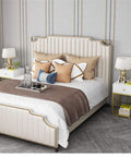 Modern Bedroom Nightstand With Two Spacious Drawers And Heavy Duty Steel Frame Hassle Free Sofa Side Storage Cabinet beside a bed with decor.