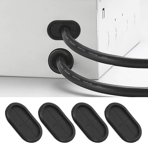 4 Pack Black Rubber Grommets Hole Plug Kit For Wire Protection And Dustproof Sealing Easily Cuttable Oval Wire Gasket For Through Frame Or Sheet Metal Weatherproof Cable Grommet Set, black oval cable pass-through grommet in panel