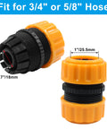 Garden Hose Repair Kit With 5/8 And 3/4 Inch Fittings, Quick Connect Hose Connectors, black and orange fittings with measurements