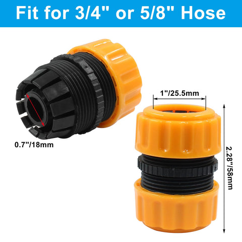Garden Hose Repair Kit With 5/8 And 3/4 Inch Fittings, Quick Connect Hose Connectors, black and orange fittings with measurements