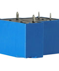 Compact 12V DC General Purpose Relay With 30A NO Switching, Four Pin Coil, Sealed Design in blue housing, side view