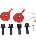 Upgrade Your Ride With This Heavy Duty Disc Brake Kit For Mountain Road And E Bikes Featuring Aluminum Alloy Hydraulic Mechanical Front Rear Setup Rock Solid Stops Tight Grip. Components include red calipers and black screws.