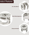 Heavy Duty Zinc Alloy Cam Lock Fasteners 20 Pack With Knockout Grip showing nickel plated connector detail for cabinet assembly.
