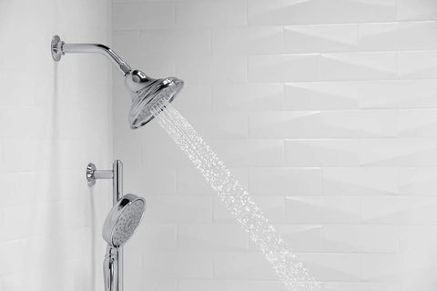 Bancroft Handheld Showerhead With Katalyst 3 Function Sprayface featuring massage and silk sprays in polished chrome finish, showering