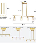 Modern Gold Kitchen Island Chandelier 4 Light Dope Brushed Brass Farmhouse Pendant diagram with adjustable heights