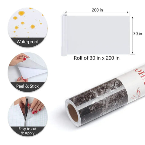 Illustration of Marble Peel And Stick Countertop Paper Waterproof Self Adhesive Kitchen Countertop Cover 30 By 200 Inches with features.
