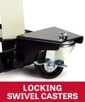 Close-up of locking swivel casters on Universal Mobile Base for Workshop Machines, Adjustable From 18x18 In To 28x28 In, 600 Lb Capacity