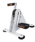 Off The Grid Ready 100W Pedal Power Generator With Sturdy Frame And Noiseless Belt Drive, white and black pedal generator.