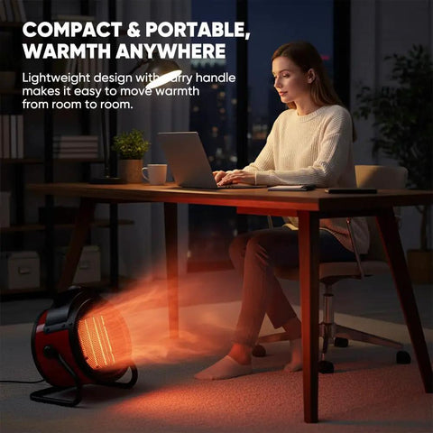 "Space Heater 1500W PTC Cranks Out Fast Heat With 90 Degree Adjustable Angle, 6M Heat Throw, Stable Base For Indoor Use" in bedroom setting