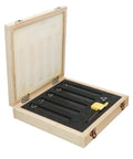HAowosi metal lathe tool kit in a wooden box with foam-lined interior; 5 sets of 3/8" carbide indexable cutting tools.