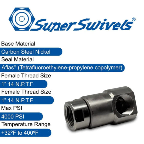 Super Swivel 1 Inch Heavy Duty Hose Reel Swivel With Grease Zerk Fitting, nickel-plated steel, 4000 PSI, fits industrial reels
