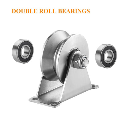 V Groove Gate Roller For Heavy Duty Sliding Gates With Double Bearings Stainless Steel Wheel And Solid Bracket Plate Casters
