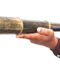 Brass Pirate Spyglass Telescope Replica From 1818 Tracker Era With Adjustable Focus, 32-inch brass telescope held by hand