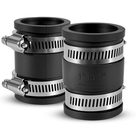 Two Pack 1 Inch Flexible PVC Pipe Coupling With Stainless Steel Clamps For Plastic And Copper Plumbing Connections DIY Ready