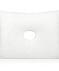 Firm Memory Foam Pillow With Ear Hole For Side Sleepers, 14 By 19 Inches, White, shown from front with ear hole visible