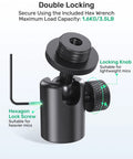 Adjustable Ball And Socket Mic Adapter With 360 Degree Pan And 90 Degree Tilt All Metal Pro Grade Gear For 5/8 And 3/8 Inch Threaded Mounts Lightweight Secure Locking Swivel Mic Stand For Streaming Cameras And Mics, double locking knob