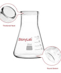 Two Pack 50 Ml Narrow Mouth Borosilicate Erlenmeyer Flasks For Lab Use Heavy Wall Chemistry Glassware Durable And Reusable Chemical Resistant