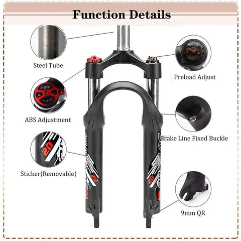 Function details of 20 Inch Folding Mountain Bike Coil Suspension Fork With 50Mm Travel, 28.6Mm Threadless Straight Steerer