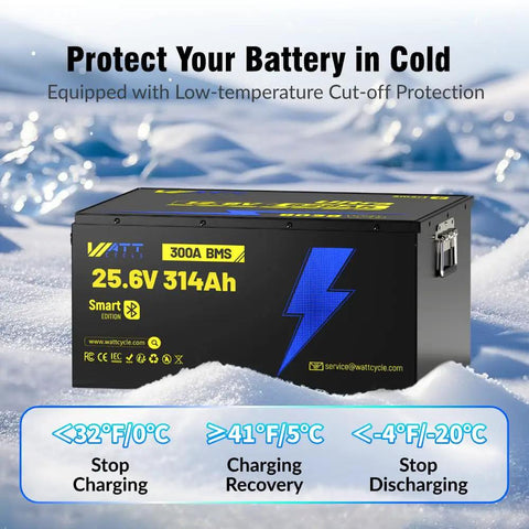Badass Heavy Duty 24 Volt 314Ah LiFePO4 Battery Bank With 300A Smart Bms Bluetooth Connectivity For Rv Motorhomes Home Solar Storage Off Grid Adventures And Boat Power in cold environment.