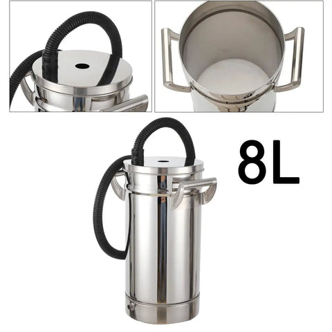 8 Liter Fluidized Powder Hopper Tank For Coating Machines And Hvlp Sprayers Stainless Steel Small Paint Bucket 201 Grade with hose.