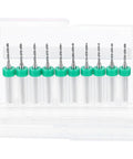 10-Piece PCB Drill Bit Set With 1/8 Inch Shank And 1.4mm Tungsten Carbide Micro Twist Bits in green holders